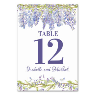 Blue Purple Watercolor Floral Wedding Table Number