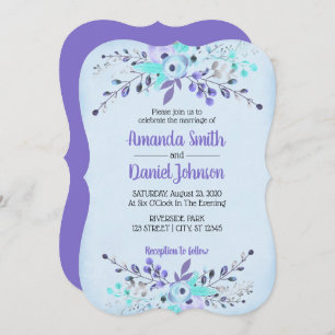 Blue & Purple Watercolor Flowers Roses Invitation