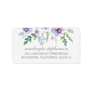 Blue Purple Watercolor Flowers Wedding Label