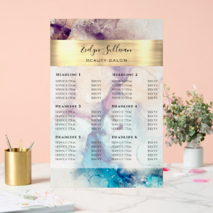 Blue Purple Watercolor Gold Foil Price List Acrylic Sign
