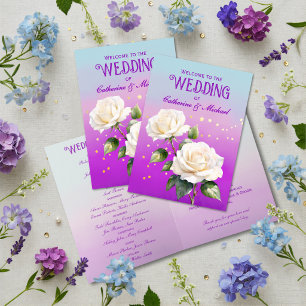 Blue Purple Watercolor Ombre Roses Spring Wedding Program