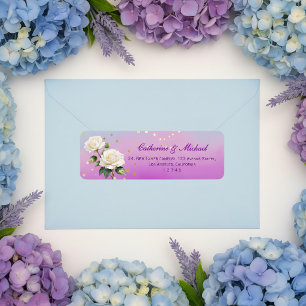 Blue Purple Watercolor Ombre Roses Spring Wedding Return Address Label