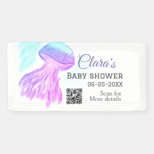 Blue purple watercolor pastel jellyfish baby showe banner