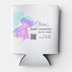 Blue purple watercolor pastel jellyfish baby showe can cooler