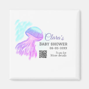 Blue purple watercolor pastel jellyfish baby showe magnet
