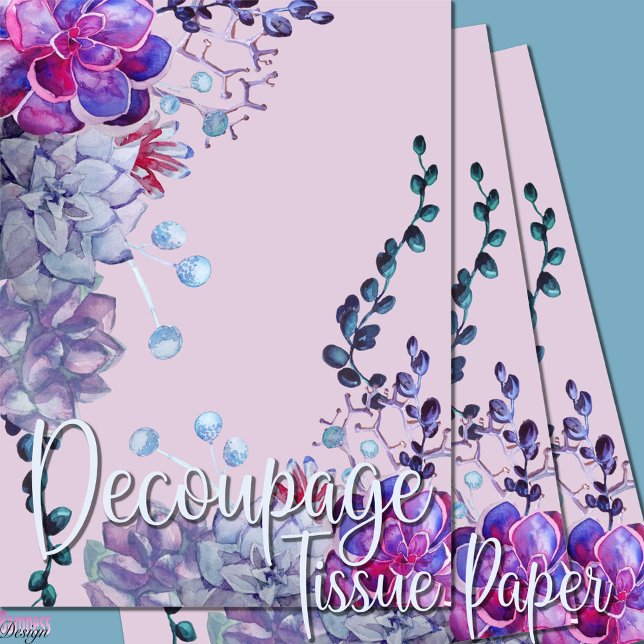 Blue purple watercolor succulents tissue paper (Creator Uploaded)