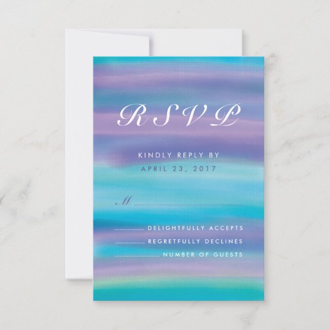 Blue Purple Watercolor Wedding RSVP Card (Front)