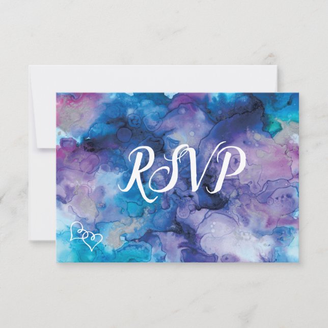 Blue Purple Watercolor Wedding RSVP Cards (Front)