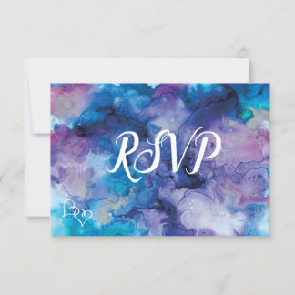 Blue Purple Watercolor Wedding RSVP Cards