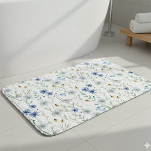 Blue Purple Watercolor Wildflower Bath Mat