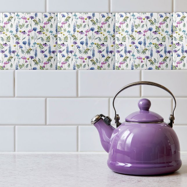 Blue Purple Watercolor Wildflower Ceramic Tile (Creator Uploaded)