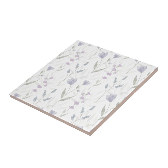 Blue Purple Watercolor Wildflower Ceramic Tile (Side)