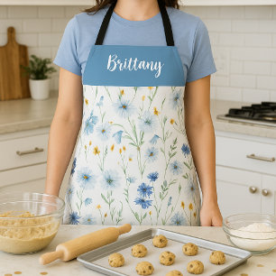 Blue Purple Watercolor Wildflower Custom Name Apron