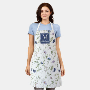 Blue Purple Watercolor Wildflower Custom Name Apron