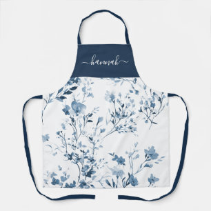 Blue Purple Watercolor Wildflower Custom Name Apron