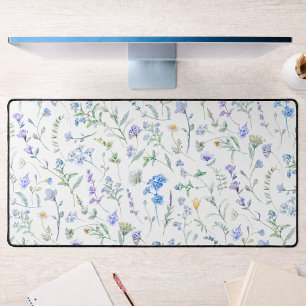 Blue Purple Watercolor Wildflower Desk Mat