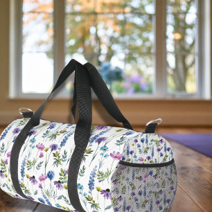 Blue Purple Watercolor Wildflower Duffle Bag
