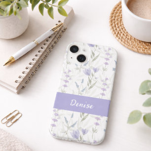Blue Purple Watercolor Wildflower Name iPhone 14 Case