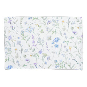 Blue Purple Watercolor Wildflower Pillowcase