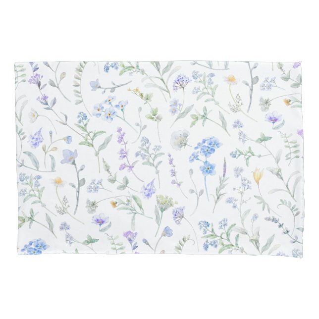 Blue Purple Watercolor Wildflower Pillowcase (Front)