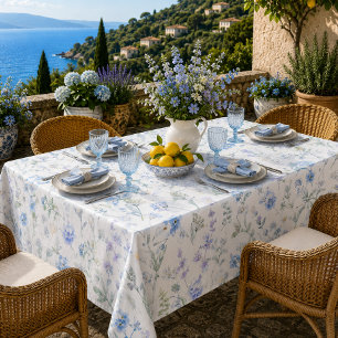 Blue Purple Watercolor Wildflower Tablecloth