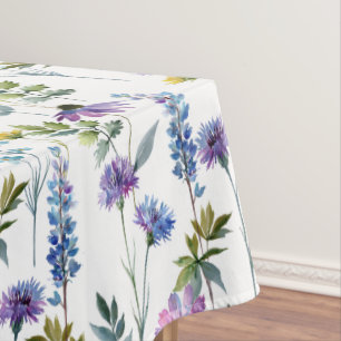 Blue Purple Watercolor Wildflower Tablecloth