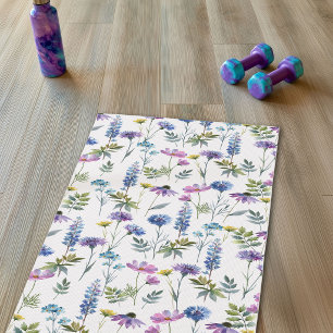 Blue Purple Watercolor Wildflower Yoga Mat