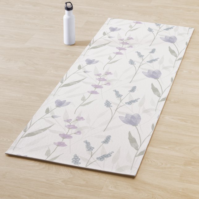 Blue Purple Watercolor Wildflower Yoga Mat (In Situ)