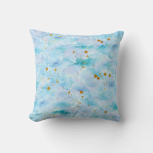 Blue purple watercolour pillow with gold splats