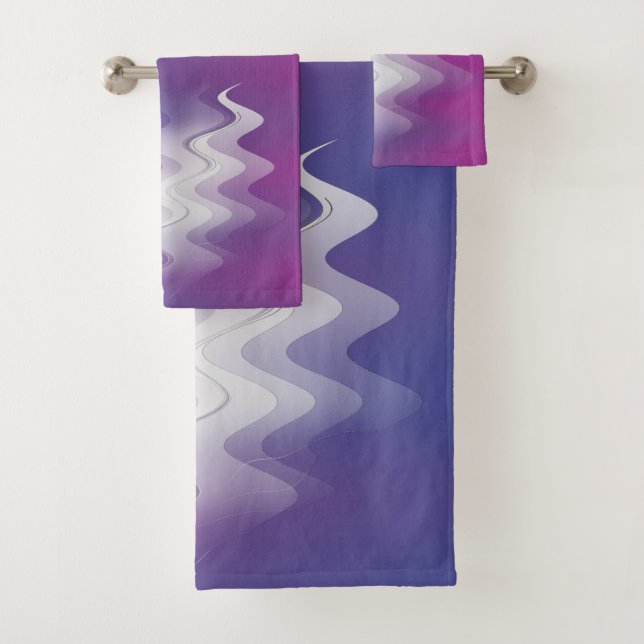 Blue purple white bath towel set (Insitu)
