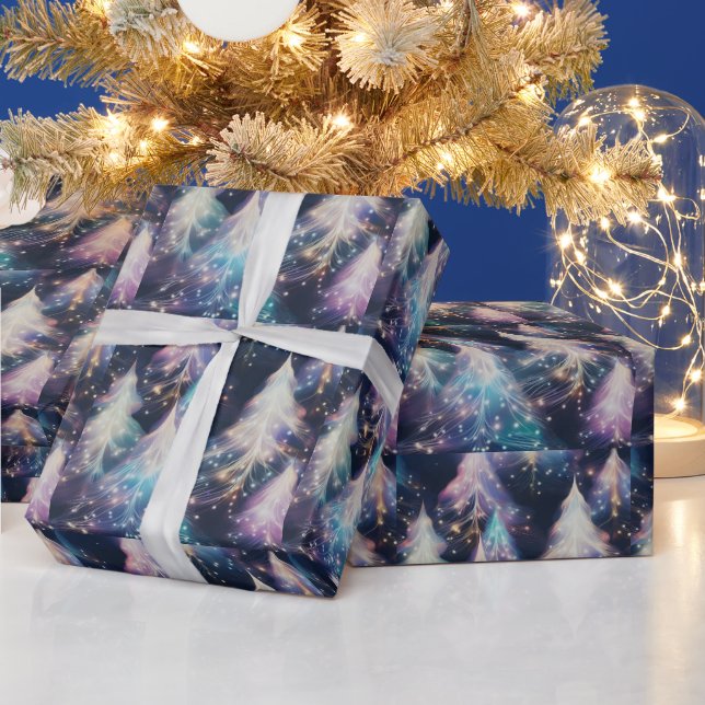 Blue Purple White Trees Modern Christmas Wrapping Paper (Holidays)