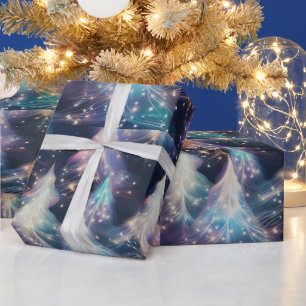 Blue Purple White Trees Modern Christmas Wrapping Paper