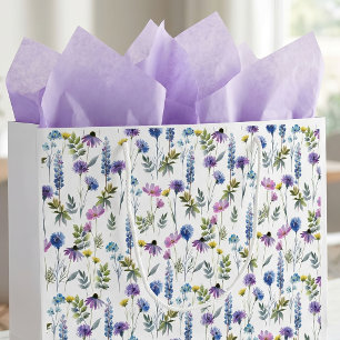 Blue Purple Wildflower Watercolor Large Gift Bag
