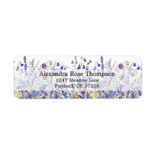 Blue Purple Wildflower Watercolor Return Address  Label