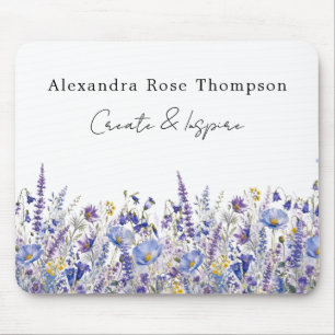 Blue Purple Wildflower Watercolor Sketchbook Mouse Pad