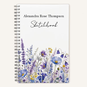 Blue Purple Wildflower Watercolor Sketchbook Notebook
