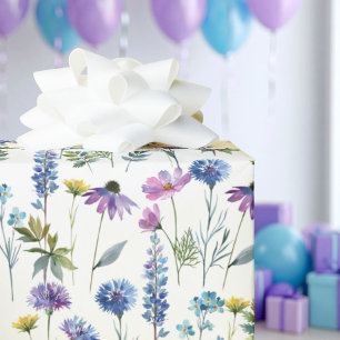 Blue Purple Wildflower Watercolor Wrapping Paper