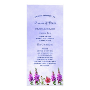 Blue purple wildflowers wedding program rack card