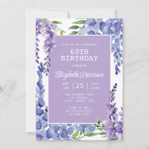 Blue Purple Wisteria Floral 60th Birthday  Invitation