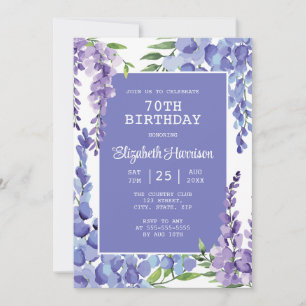 Blue Purple Wisteria Floral 70th Birthday  Invitation
