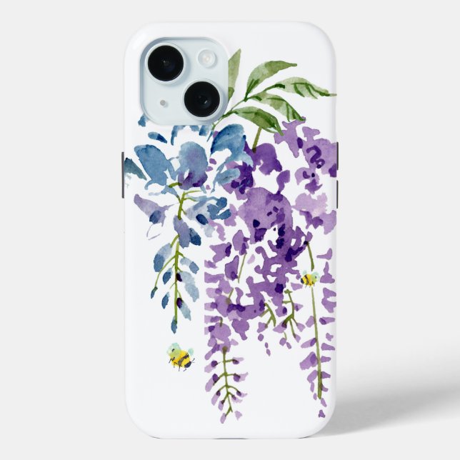 Blue Purple Wisteria Floral Bee iPhone / iPad case (Back)