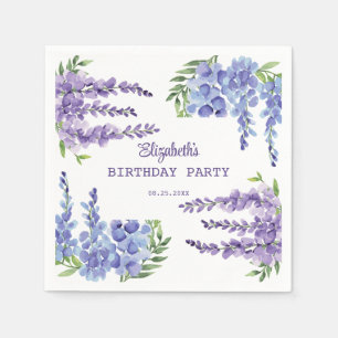 Blue Purple Wisteria Floral Greenery Birthday Napkin
