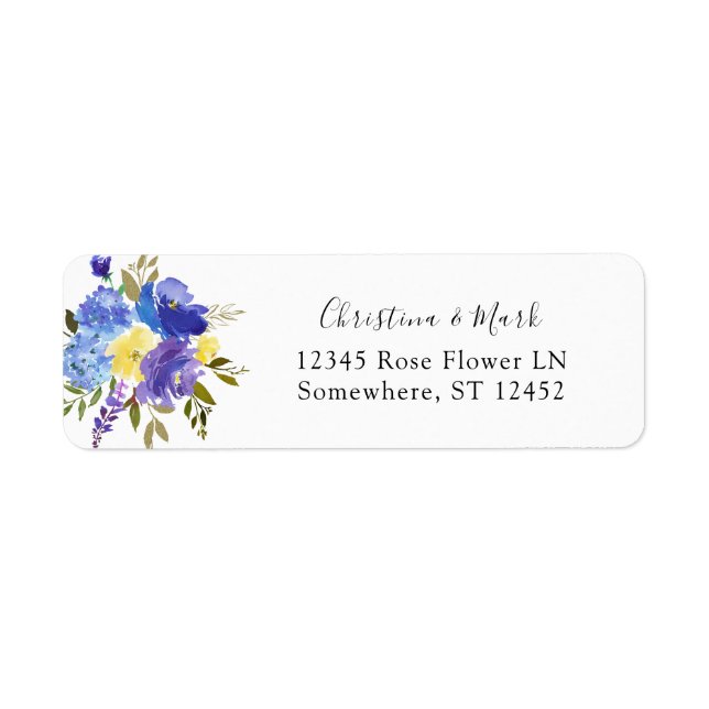 Blue Purple & Yellow Floral Return Address Label (Front)