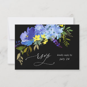 Blue Purple & Yellow Floral w Meal RSVP - Black Card