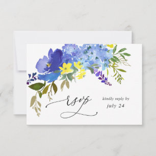 Blue Purple & Yellow Floral w Meal RSVP Card