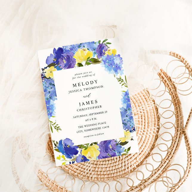 Blue Purple & Yellow Floral Wedding Invitation (Creator Uploaded)