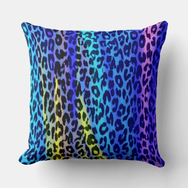 Blue Purple Yellow Leopard Print Skin Cushion (Front)
