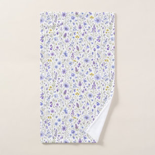 Blue Purple Yellow Watercolor Wildflower Pattern Hand Towel