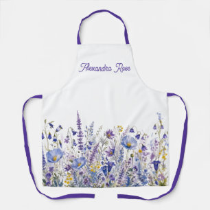 Blue Purple Yellow Wildflower Custom Name Apron