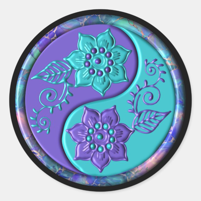 Blue & Purple Yin Yang Classic Round Sticker (Front)